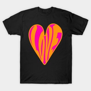 Hippie Style Love Heart, Orange and Pink T-Shirt